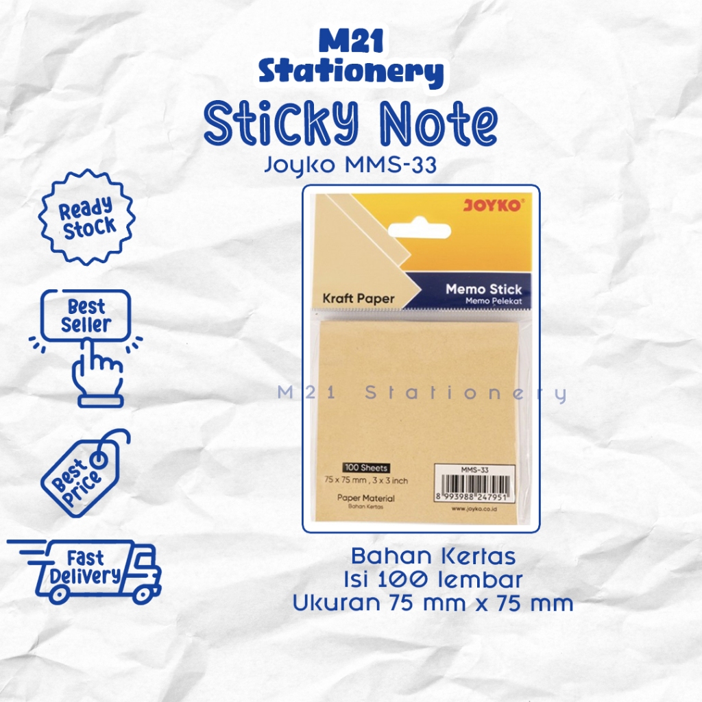 

STICKY NOTE JOYKO MMS-33 / 100 LEMBAR MEMO TEMPEL STICK NOTES INDEX & MARK POLOS KERTAS CRAFT KRAFT COKLAT PERSEGI KOTAK ALAT TULIS SEKOLAH ATK KANTOR KAMPUS KULIAH PUSAT KULAKAN STATIONERY MURAH LENGKAP / M21 STATIONERY JOGJA
