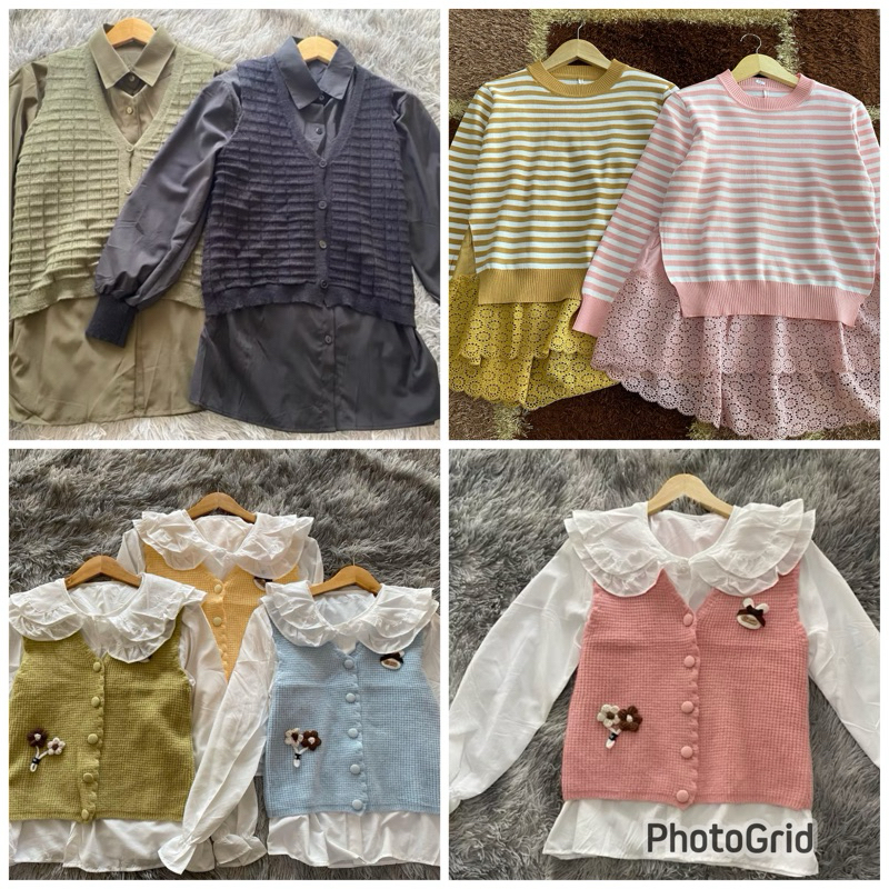 kemeja Rompi rajut premium | kemeja wanita | style korea impor