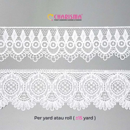 Charisma Renda Bordir Guiper Putih - Renda Bordir / Lebar 8cm / Harga Per Roll
