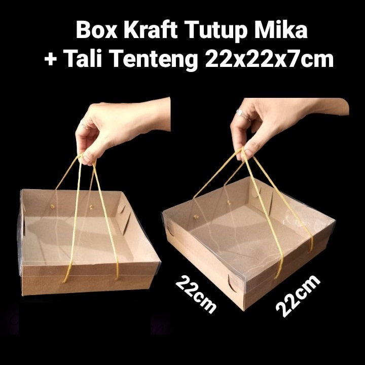 

( 5 pcs ) Box Kraft Mika Tenteng Hampers Kue Bolu Cake Dus 22x22x7 cm Polos Packaging Lapis Legit