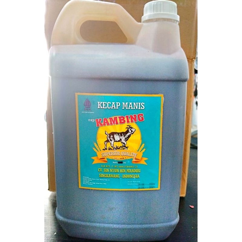 

kecap manis cap kambing produk sin nyun hin Singkawang Kalbar kemasan jerigen 5ltr jaminan mutu dan kualitas