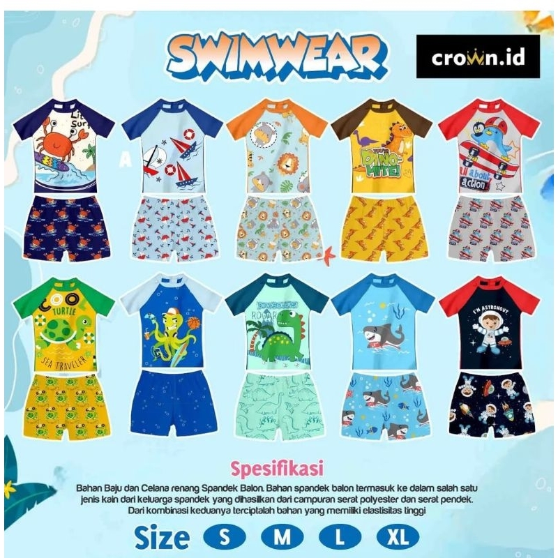 Baju renang anak model setelan two pieces cowok cewekBahan spandeks balonElastis nyaman dipakaiModel