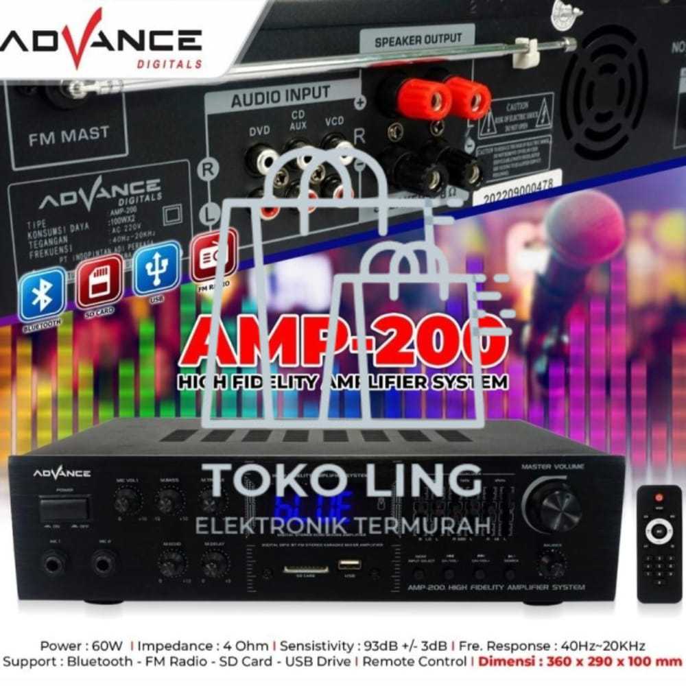 ADVANCE AMP-200 High Fidelity Amplifier Sound System Ampli Karaoke Equalizer Bluetooth Stereo Amplif