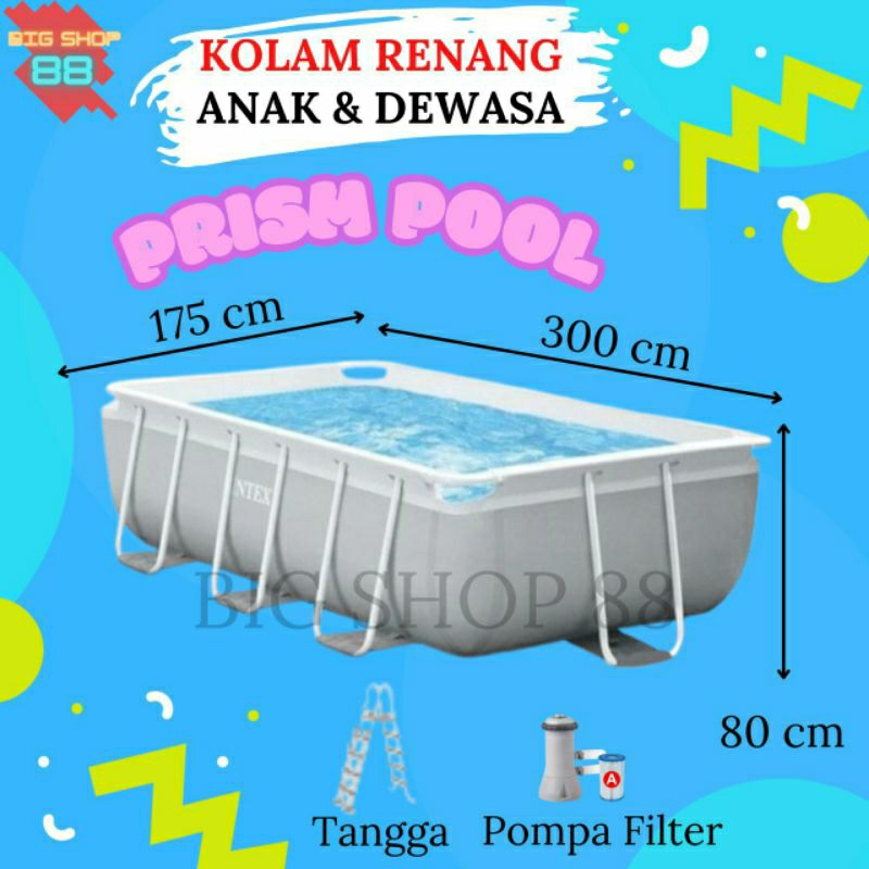 INTEX KOLAM RENANG PORTABLE PRISM POOL FRAME POOL 3 METER FREE POMPA FILTER DAN TANGGA