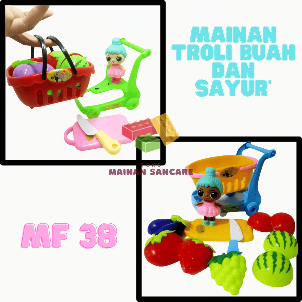 MAINAN ANAK MURAH ANEKA BUAH DAN SAYURAN MF38 BONEKA TROLI BUAH DAN SAYUR LENGKAP DAPAT DI DORONG - 