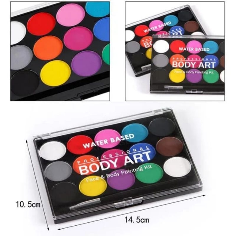 Body Art 15 Color Set +2 Brush / Profesional Face Painting Body Painting Art Supplies Stationery / F