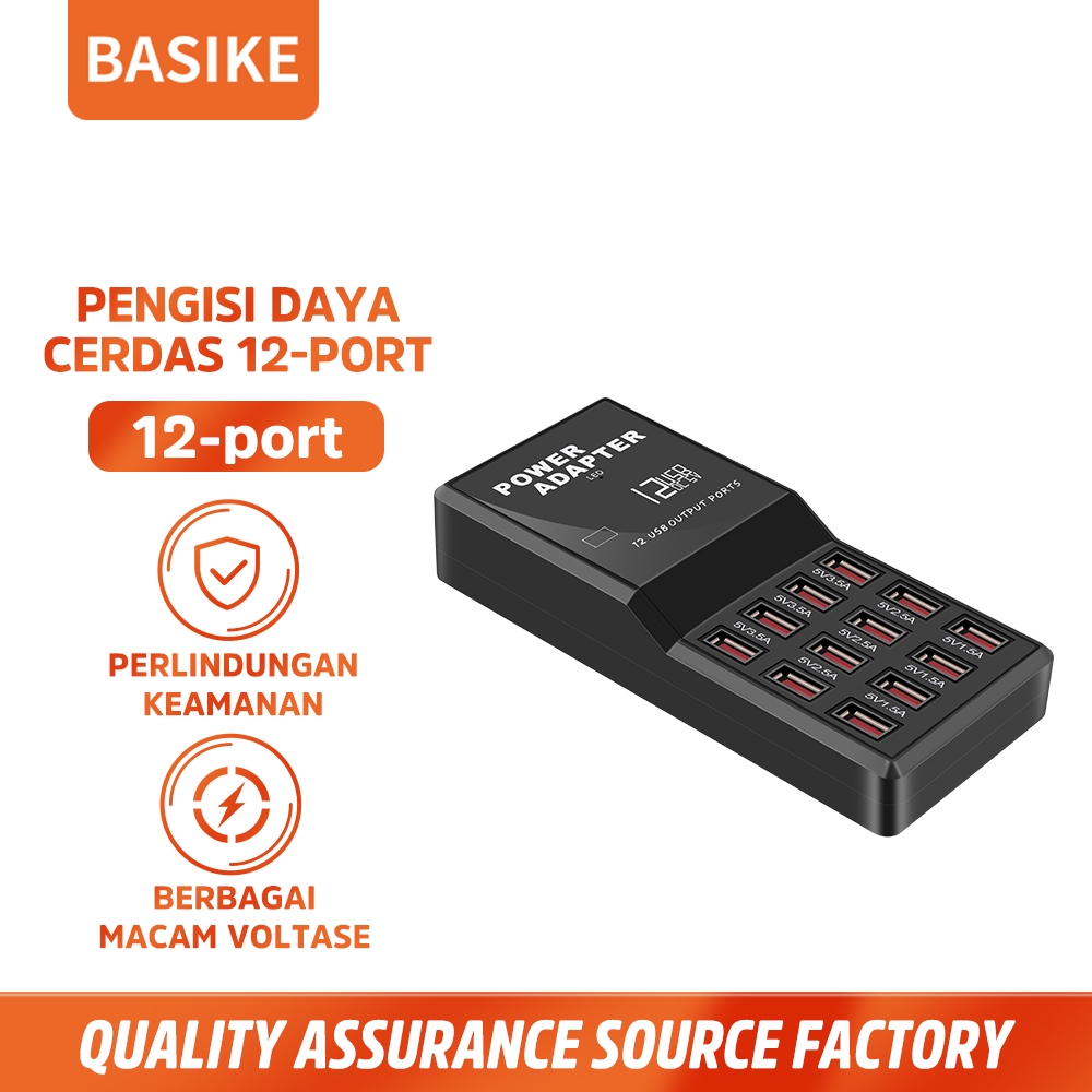 BASIKE Charger Fast Charging Type C USB 60W 12 Port Multiport Stop Kontak for iPhone Samsung Xiaomi