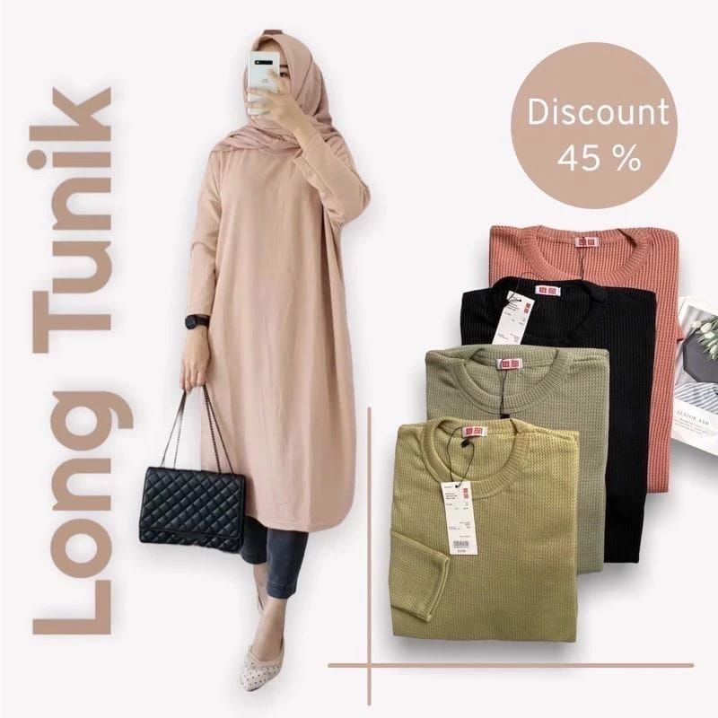 Tunik Waffle Knit Wanita Terbaru Oval Long Tunik Knit Premium