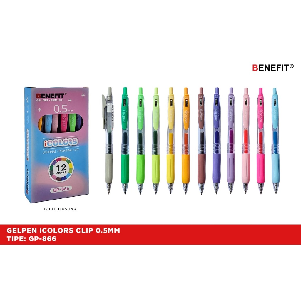 

Rmdodo - Gel Pen / Pulpen Gel 0.5mm [1 Pack - 12 Pcs Pulpen] / Pena Cetek iCOLORS Clip GP-866