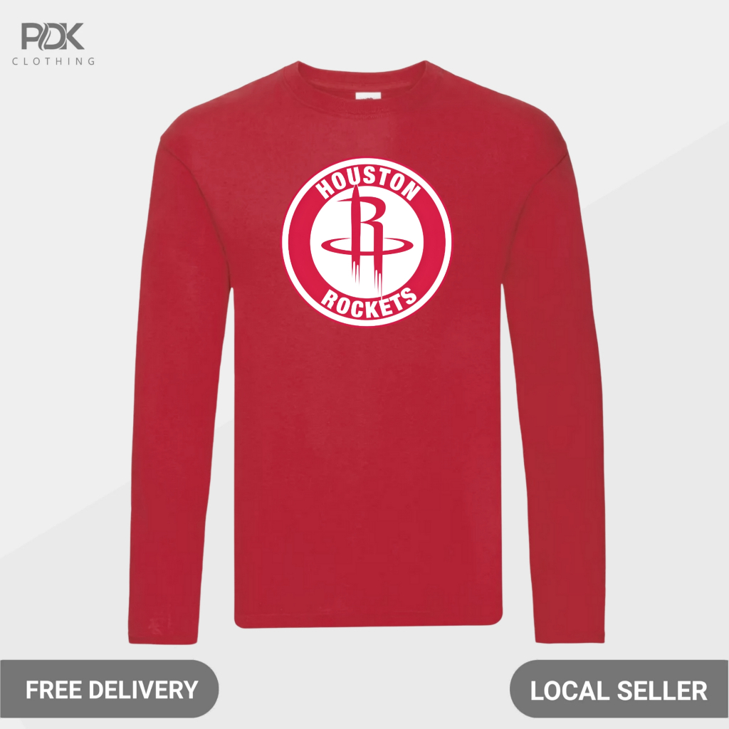 Kaos Pria Baju Lengan Panjang Basketball NBA Houston Rockets