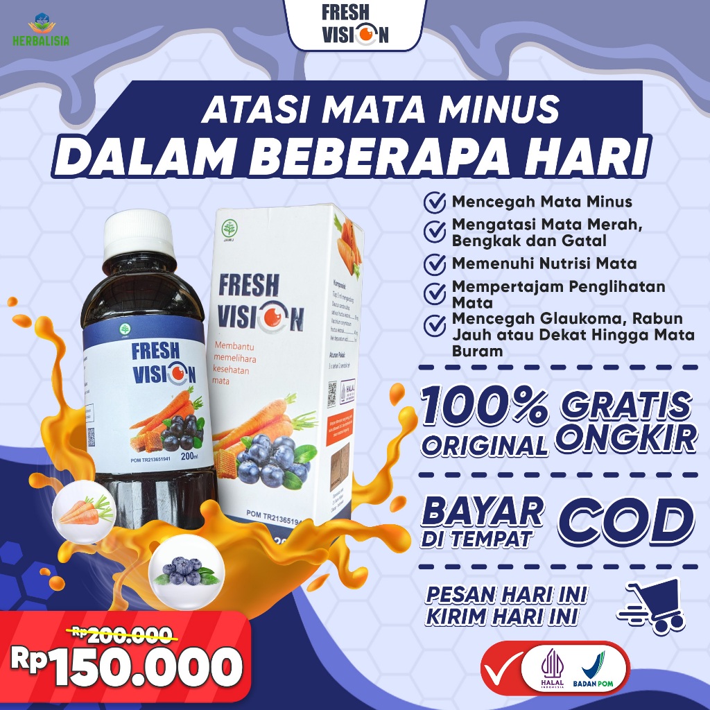 Fresh Vision Vitamin Obat Mata Original Atasi Mata Minus Katarak Glukoma Buram Isi 200 ml
