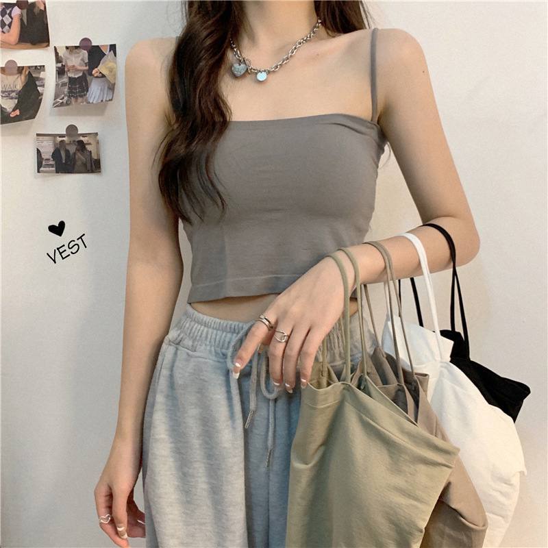 Tank Top Bra Basic Wanita Panjang / Tanktop Square Tali Spaghetti Bra48