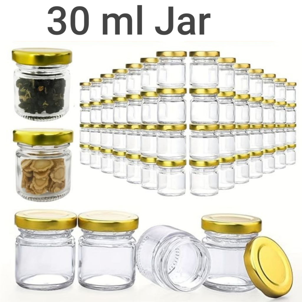 /12 PCS 30ML JAR SILINDER KACA TUTUP GOLD / BOTOL KACA SILINDER JAR 30 ML / FS30