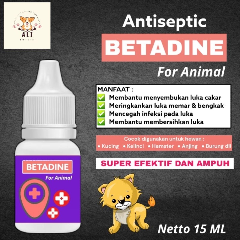 GUDANG PETSHOP betadine antiseptik 15ml betadine hewan pembersih luka kucing hamster anjing kelinci 