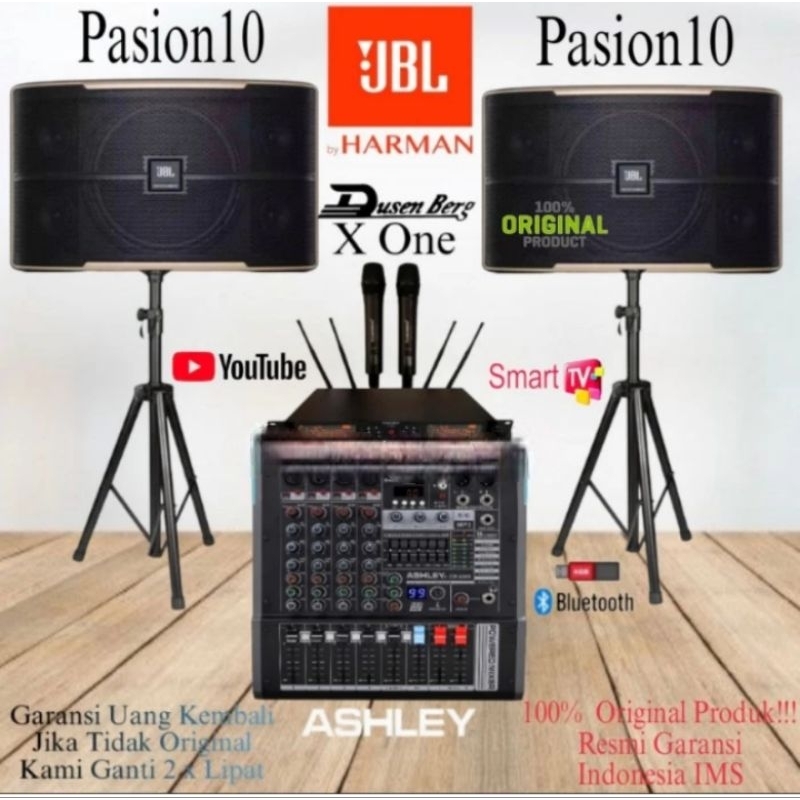 PAKET SOUND KARAOKE & LIVE MUSIK SPEAKER JBL PASION10 POWER MIXER ASHLEY ORYGINAL