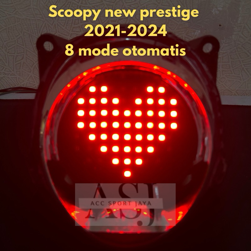 Lampu stoplamp running motor scoopy new 2021 2022 2023 8 mode kedip otomatis motif love