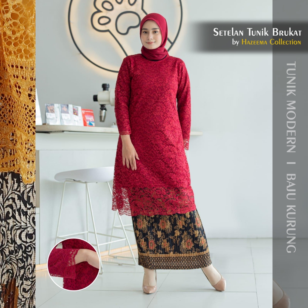 Merah Maroon -  Setelan 𝗞𝗲𝗯𝗮𝘆𝗮 𝗧𝘂𝗻𝗶𝗸 𝗠𝗼𝗱𝗲𝗿𝗻 / Kebaya Wisuda / Baju Wanita / Baju Atasan Wanita Kekin