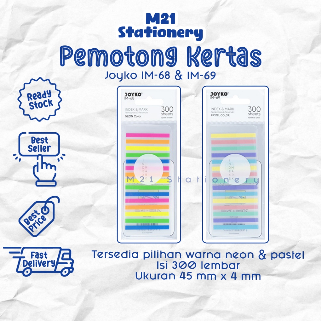 

STICKY NOTE JOYKO IM-68 & IM-69 / 300 LEMBAR MEMO IM68 IM69 PASTEL NEON TEMPEL STICK NOTES INDEX & MARK POLOS KERTAS PERSEGI KOTAK ALAT TULIS SEKOLAH ATK KANTOR KAMPUS KULIAH PUSAT KULAKAN STATIONERY MURAH LENGKAP / M21 STATIONERY JOGJA