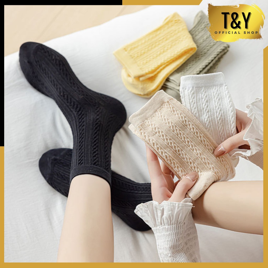 T&Y Kaos Kaki Motif Gadasi Renda 6997 Kaos Kaki Panjang Wanita Dewasa Embos Renda Kaos Kaki Wanita K