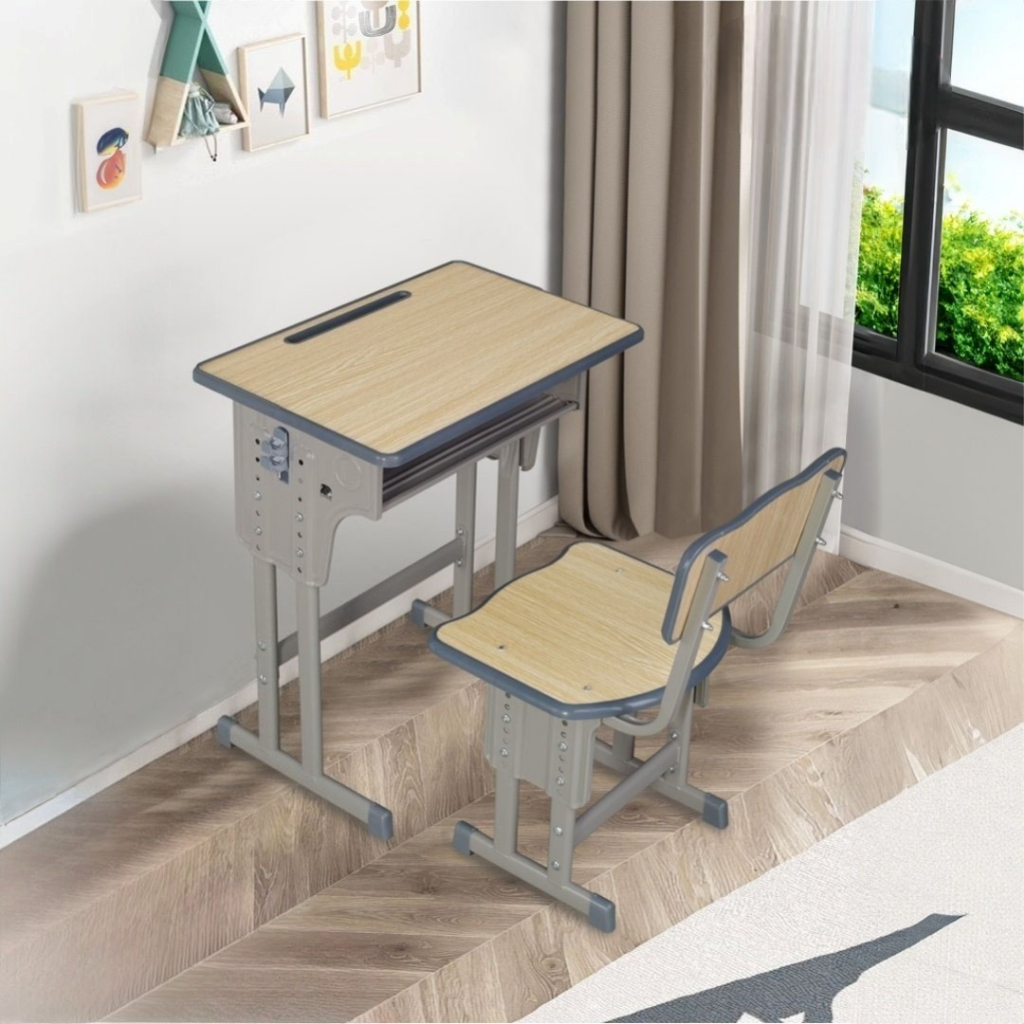 Meja & Kursi Belajar Anak TK Rangka Besi Minimalis / Activ Nesa MBB 60 A - Light Maple - Grey