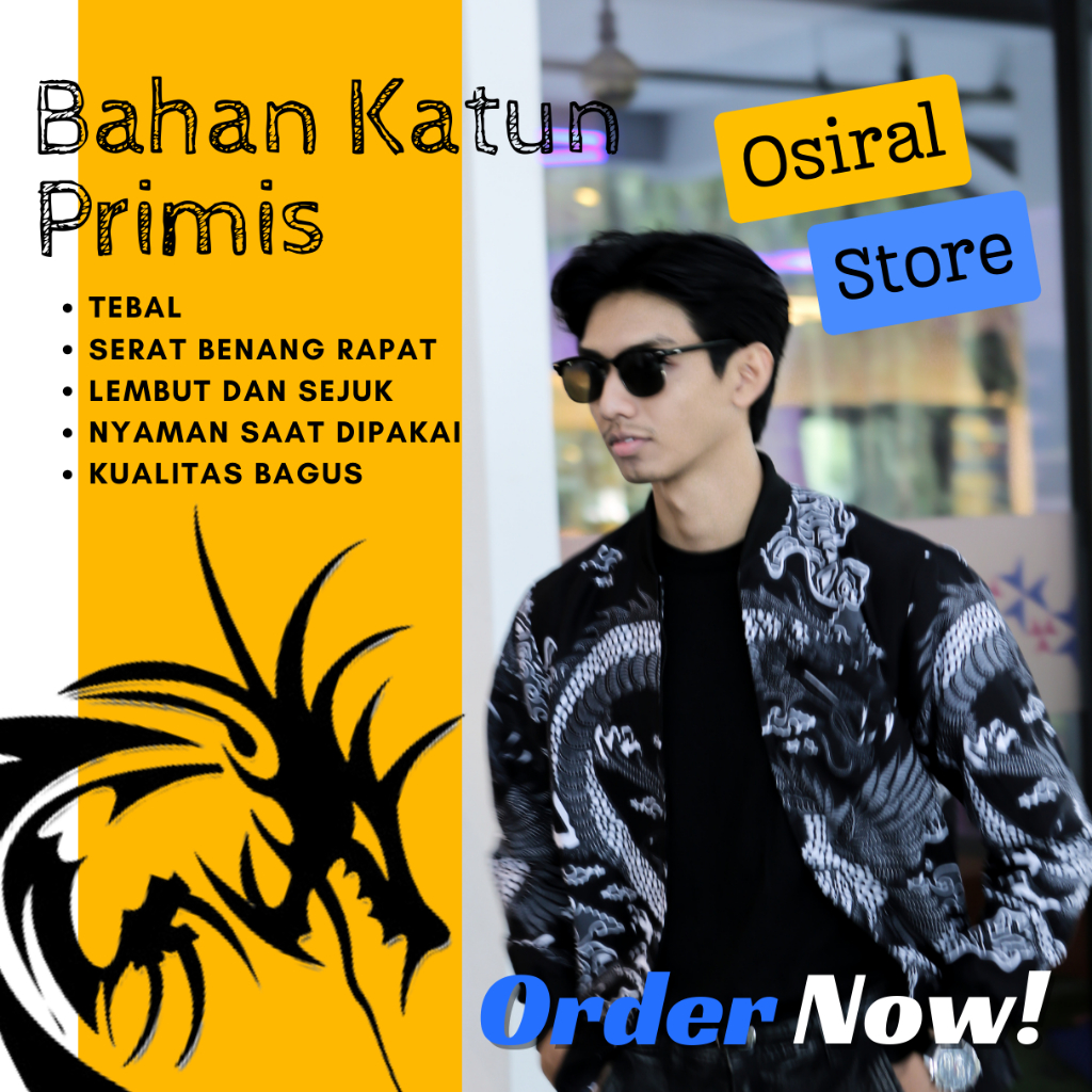 Jaket Bomber Batik Naga Hitam