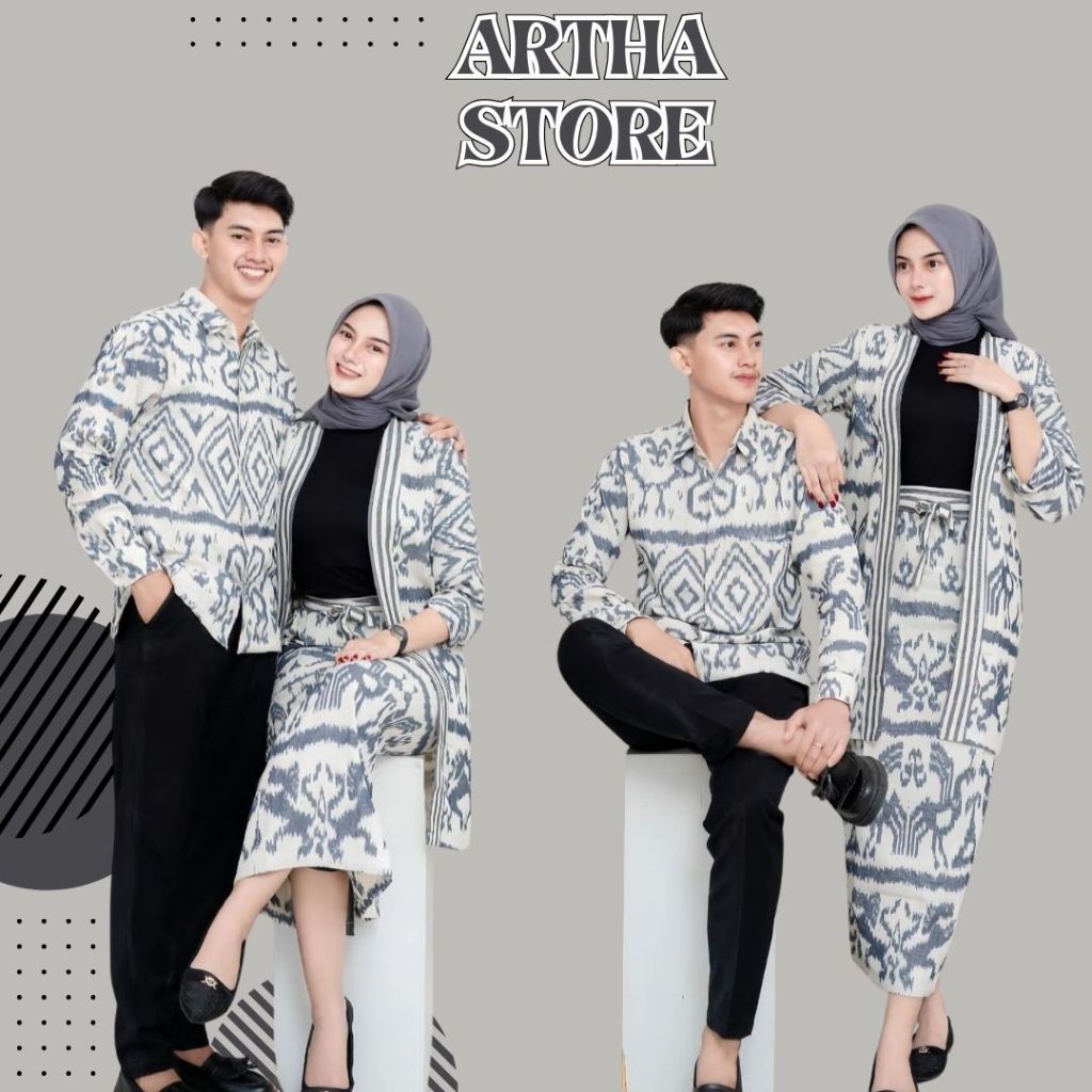 BAJU TENUN COUPLE, BAJU TENUN PASANGAN, GAMIS TENUN TERBARU, READY STOCK - MADAM WHITE GREY NTT - Ba