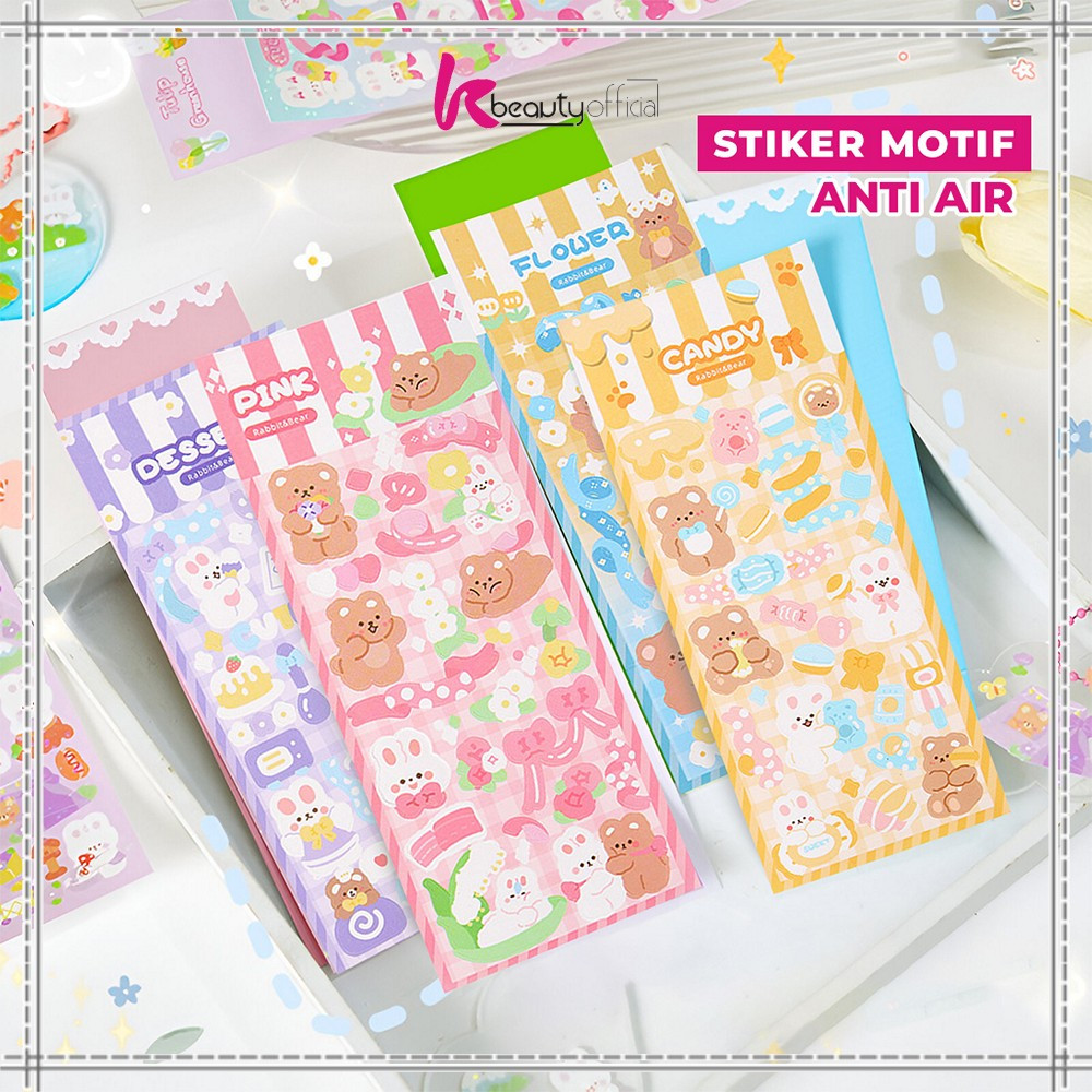

KB-C1107 Sticker Waterproof Kartun Bear Rabbit Hologram Korea / Stiker Motif Anti Air Cute Decoration / Stiker Beruang Kelinci