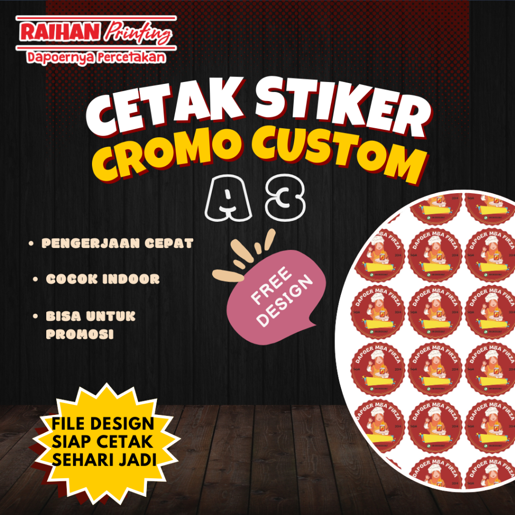 

CETAK Stiker Cromo Custom Design suka suka Cutting Kiss Cut Atau tanpa Cutting, untuk promosi usaha, komunitas DLL...