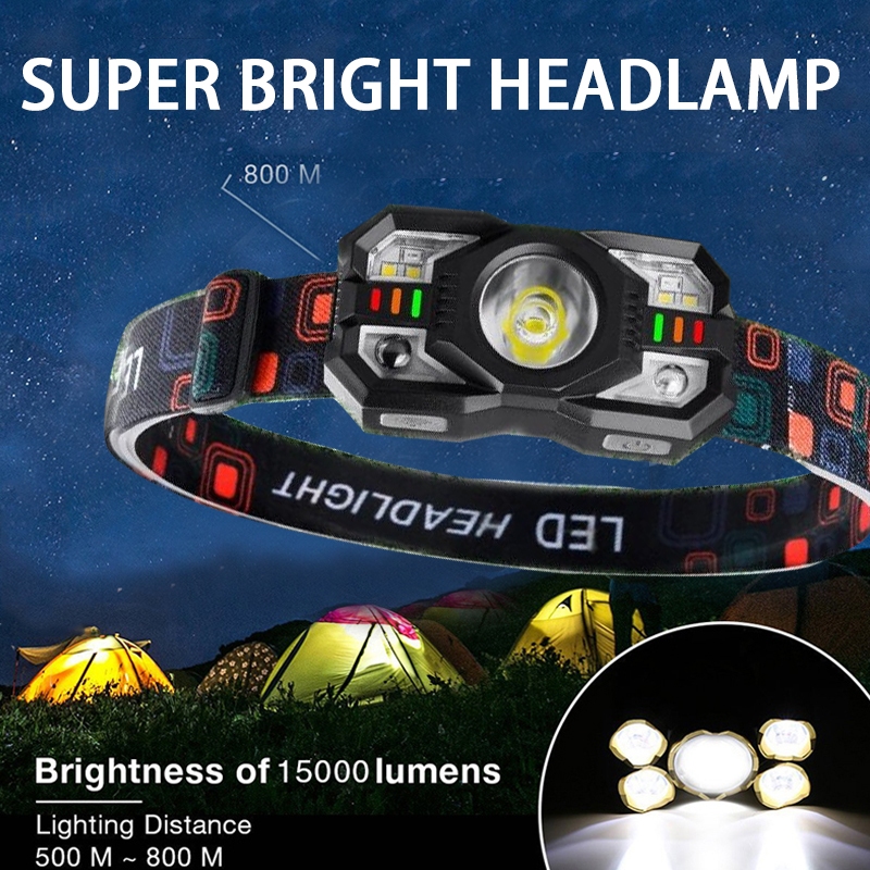 Senter Kepala Led zoom super/lampu depan tahan air sensor gerak/LED senter super terang/Terang Anti 