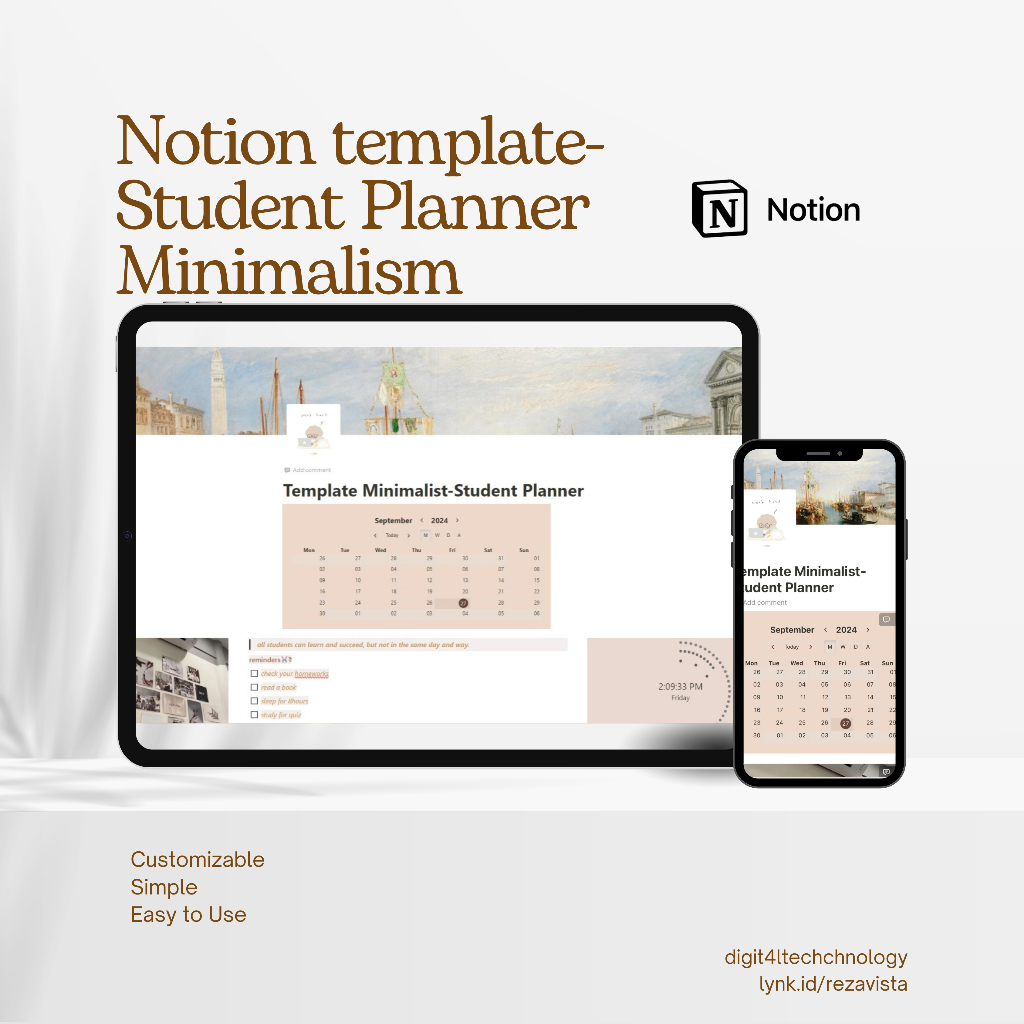 Notion Template | Student Digital Planner | School Dashboard | Student Planner Minimalist