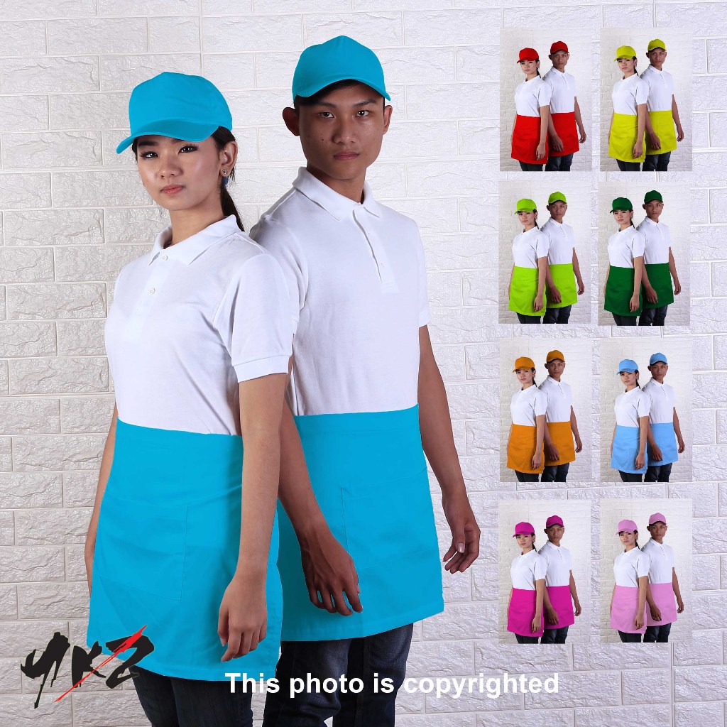celemek setengah badan, celemek masak, apron masak ,celemek waiters,apron pinggang setengah badan, a