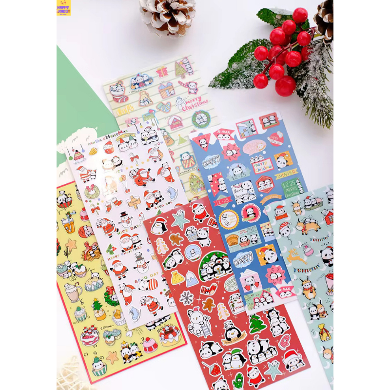 

Nekoni Panda Christmas Original Design Stickers Theme isi 1 lembar stiker natal cantik stiker dekor