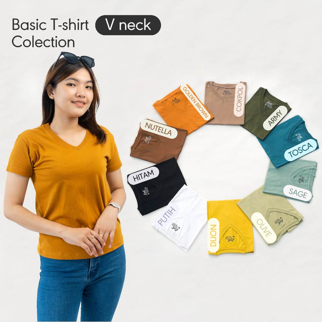 ETALASE KE-2 Kaos Wanita V-NECK Lerist Kaos Polos Atasan Wanita Basic Cotton Combed