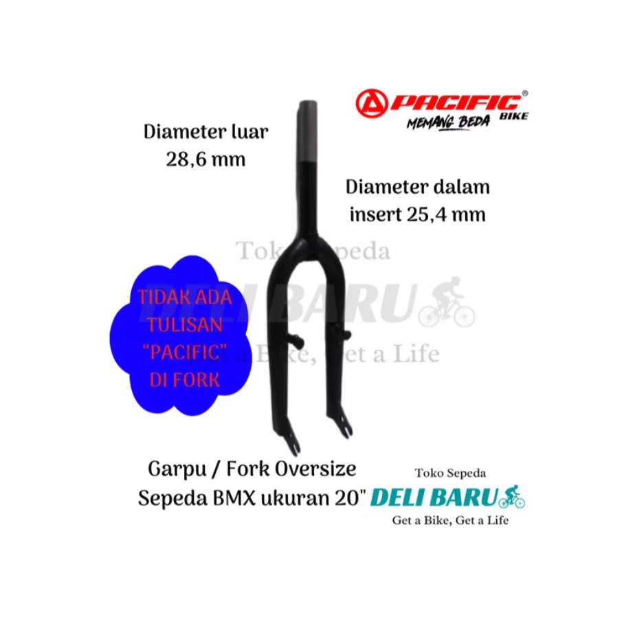Pacific Fork oversize tanpa drat garpu 20 OS pivot 28.6 mm hitam polos besi sepeda BMX