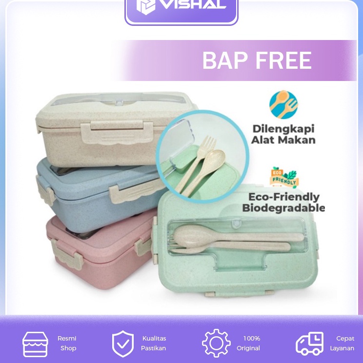 VISHAL Lunch Box Kotak Bekal Makan Jerami Gandum Kotak Makan Sendok Tempat Makan Lunch Box Kotak Bek