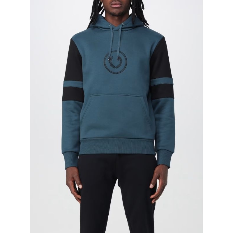 Fred Perry Colourblock Hoodie Petrol Blue Original
