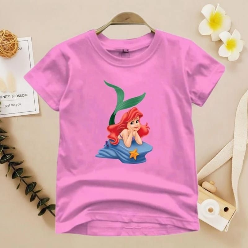 Kaos anak motif ariel mermaid 2-10tahun