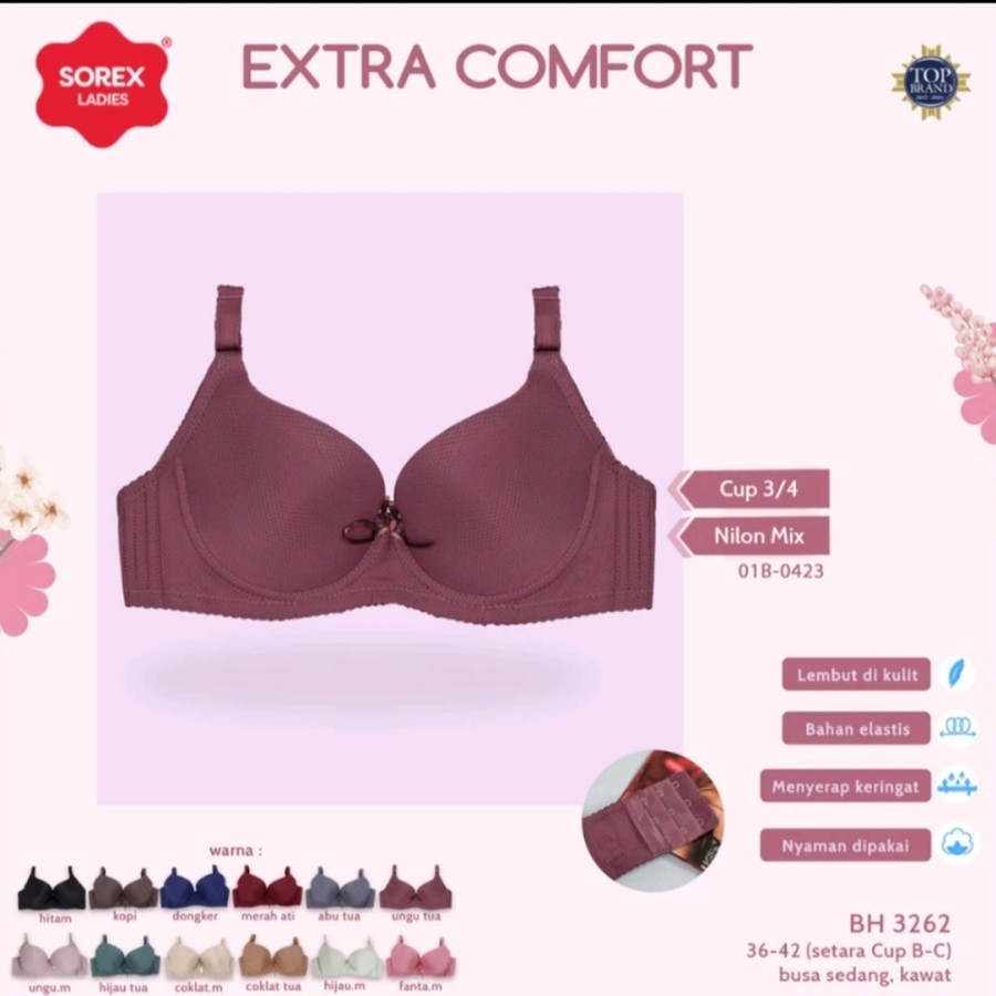 BH BRA SOREX KAWAT CUP B / UKURAN 32-42 / EXTRA COMFORT ADEM TEKTUR PORI PORI BAHAN ELASTIS / SOREX 