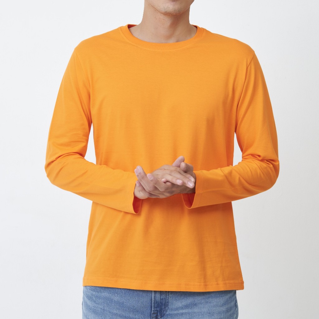 Kaos Orange Pria Wanita Lengan Panjang Polos Cotton Combed 30s Jumbo Big Size Unisex