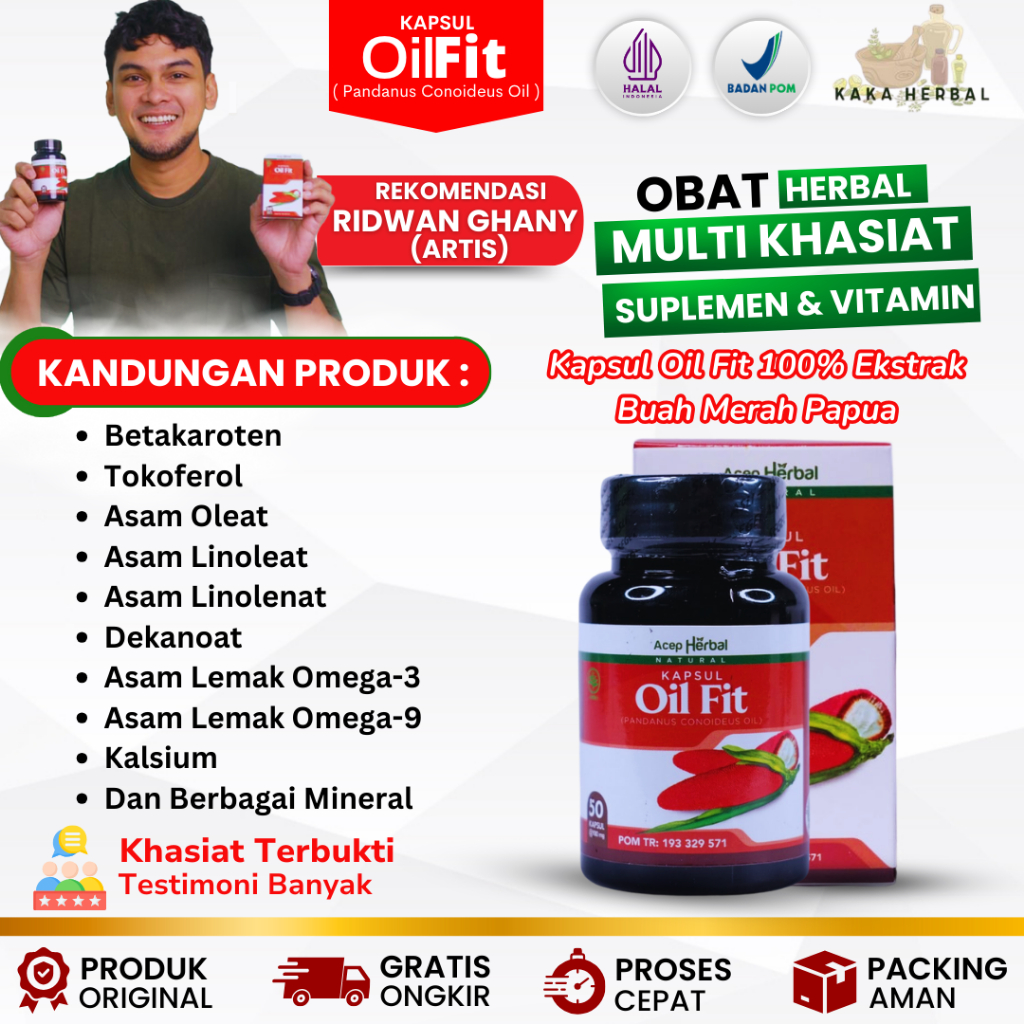Kaka Herbal - Kapsul Oil Fit 50 kapsul Ektrak Buah Merah Papua Premium Asli 100% Sudah BPOM dan Hala