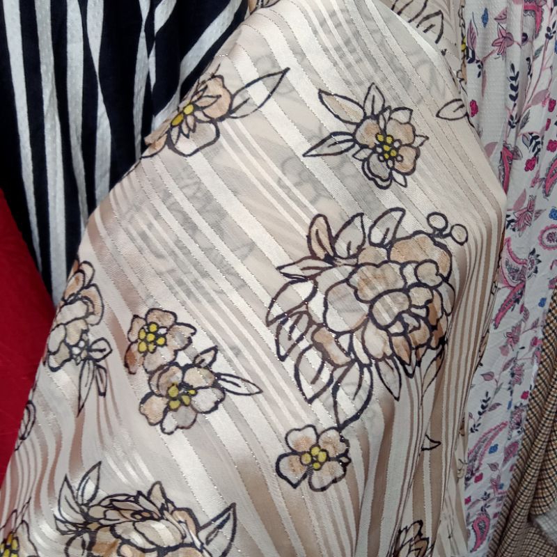 Kain Satin Tulang Motif Bunga - Kain Satin Silk - Kain Meteran Ind | Harga Per Setengah Meter