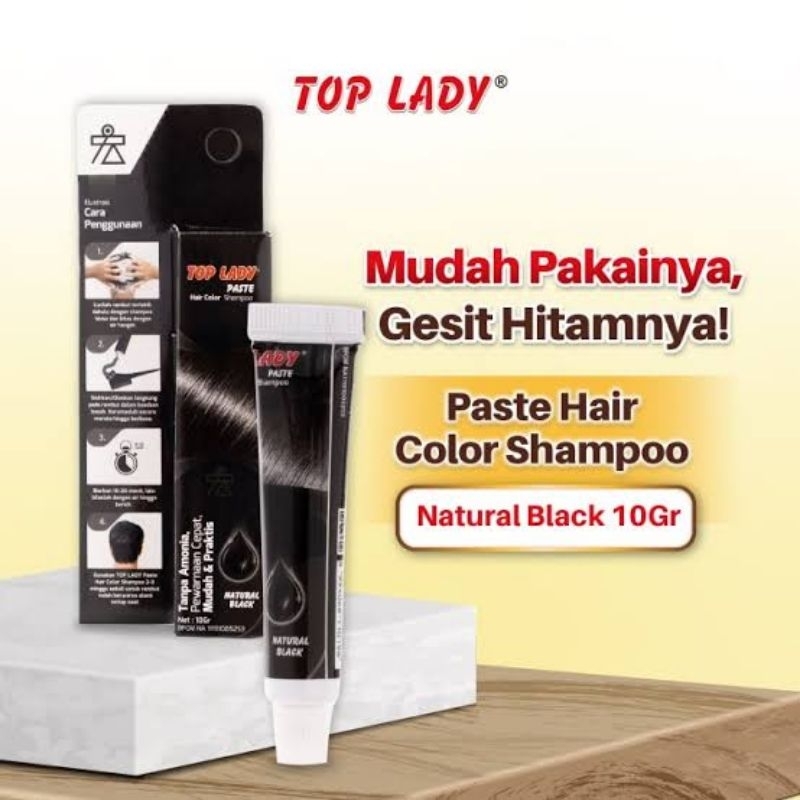 TOP LADY Cream Paste Hair Dye Shampoo Black Semir rambut Pewarna Uban 10 gr