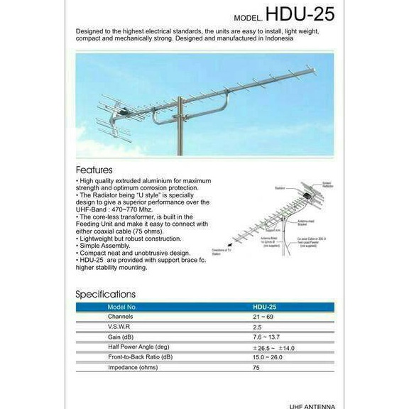Stok terbatas ANTENA ANTENNA TV LUAR YAGI PF DIGITAL HDU25 HDU25 HD U25 HDU 25
