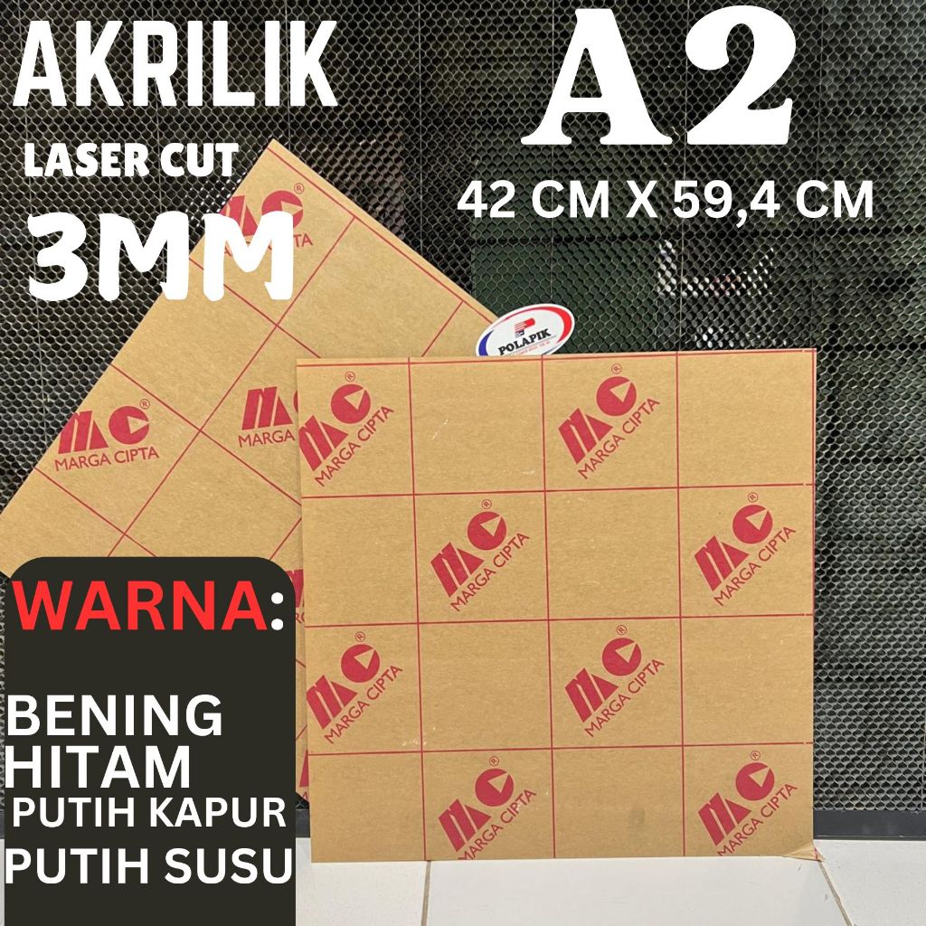 

AKRILIK 3MM A2 / Acrylic lembaran A2 3MM /Akrilik Marga Cipta Ukuran A2 tebal 3mm potong Laser cut