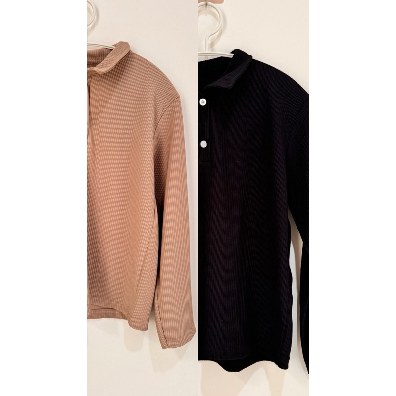 Preloved Kaos Knitted Polo Black dan Mocca, Woman Longsleeve