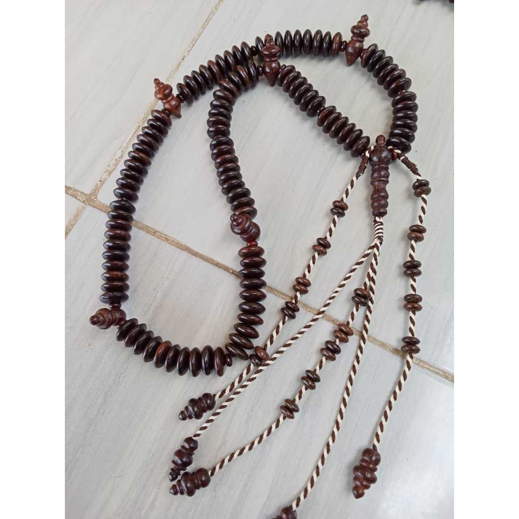 tasbih tijani kayu galih asem pipih 14 mm | tasbih galih asem setting tijani 100 butir rumbai cantik