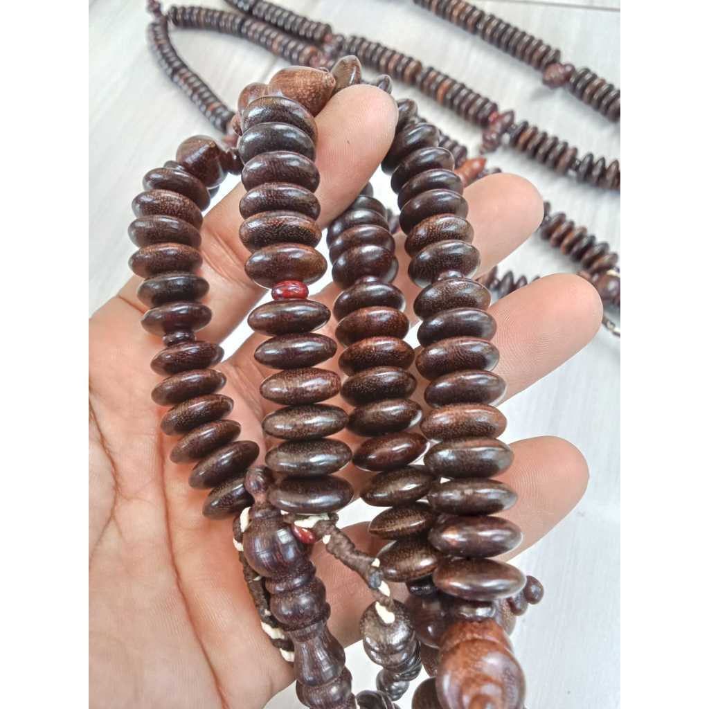 tasbih galih asem setting tijani 100 butir rumbai cantik tasbih tijani galih asem  pipih 14 mm