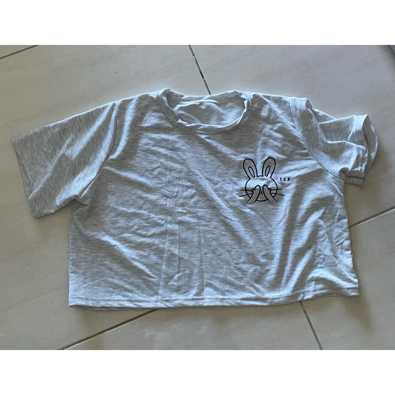 new kaos kelinci abu abu polos bahan tebal crop top mini polos sexy