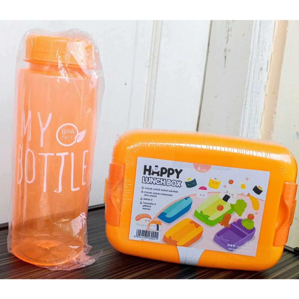 set kotak makan + botol air minum 500ml/ Kotak makan + Botol Minum / kotak bekal dan  botol minum an
