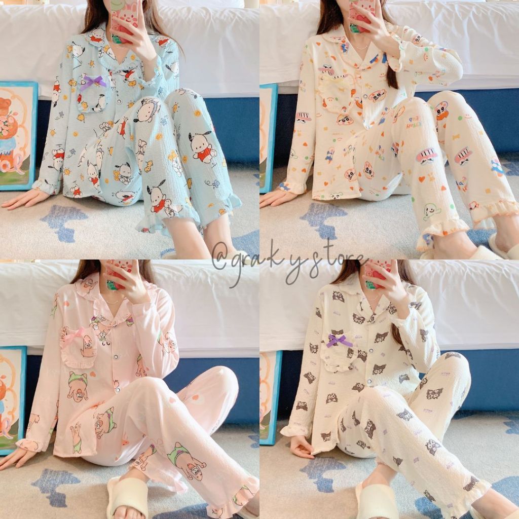 GRAKY Sleepwear Piyama Tidur Set Lengan Panjang ET2